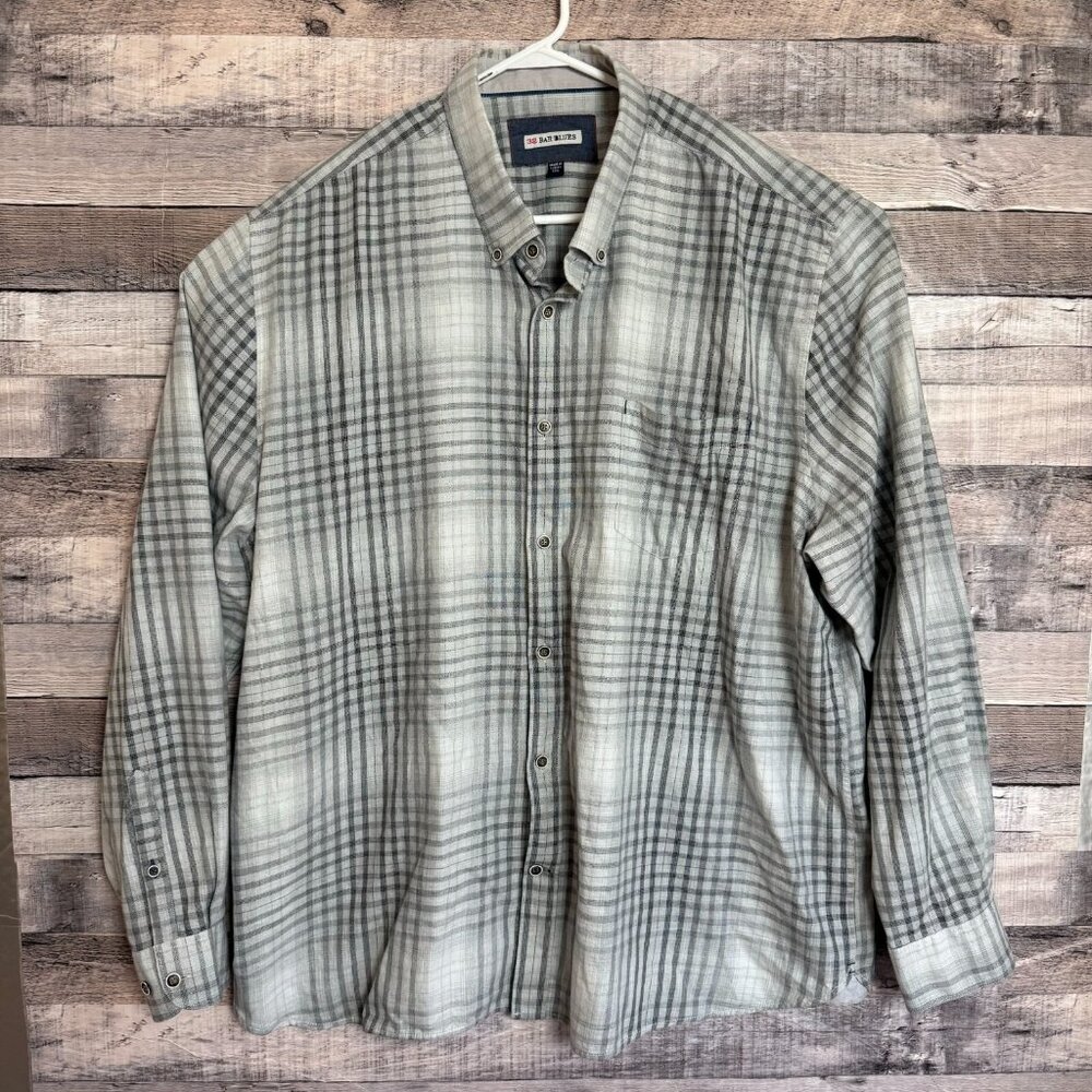 32 Bar Blues Shirt Mens 3XL Gray Plaid Button Up Casual Long Sleeve Modern